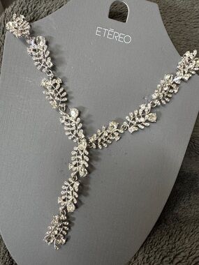 Silver Crystal Leaf Y-Drop Necklace